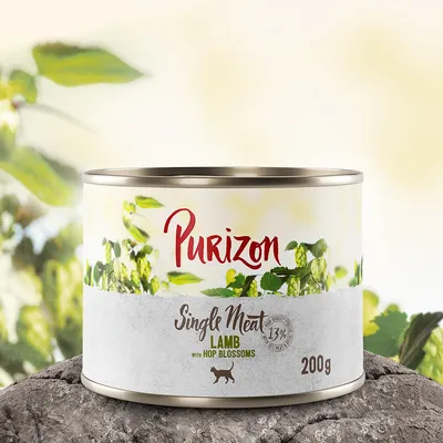 Purizon Single Meat jahňacie s chmeľovými kvetmi, 200g konzerva, 13 % bielkovín. Mokré krmivo pre domáce zvieratá.