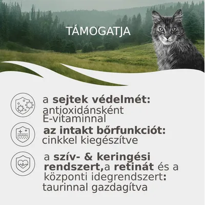 TÁMOGATJA a sejtek védelmét: antioxidánsként E-vitaminnal, az intakt bőr funkciót: cinkkel kiegészítve, a szív- & keringési rendszert, retinát: taurinnal gazdagítva