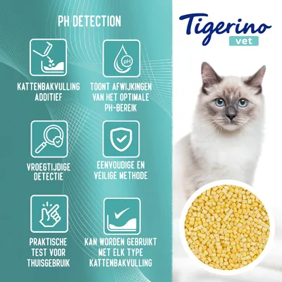 Tigerino vet PH Detection kattenbakvulling additief, toont afwijkingen van het optimale pH-bereik, vroegtijdige detectie, eenvoudige en veilige methode, praktische test voor thuisgebruik.