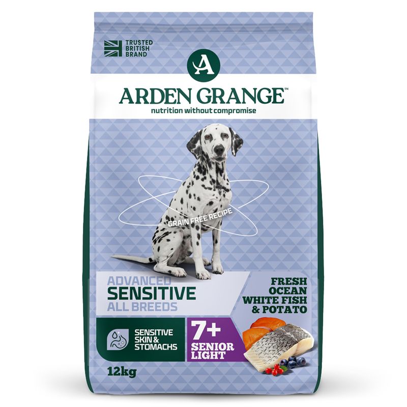 Arden Grange Arden Grange Grain Free Sensitive 7 Plus Light Whitefish pet food packaging