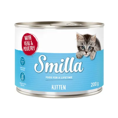 Startovací sada pro koťata: 1kg granulí + konzervy + pamlsky - 1 kg Kitten + 6 x 200g telecí + Hearties 125 g