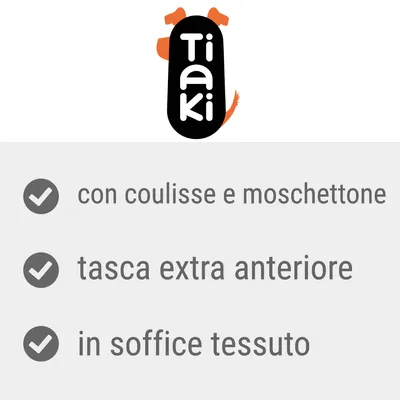 Tiaki con coulisse e moschettone, tasca extra anteriore, in soffice tessuto