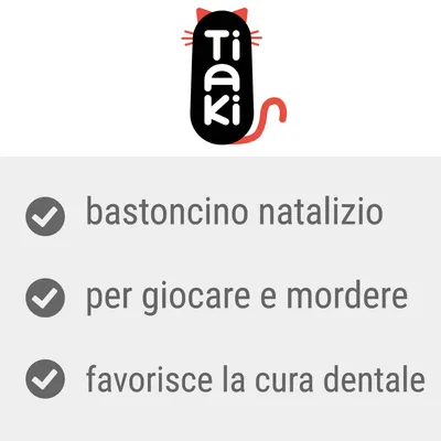 Tiaki. Bastoncino natalizio, per giocare e mordere, favorisce la cura dentale. Tiaki. Bastoncino natalizio, per giocare e mordere, favorisce la cura dentale.