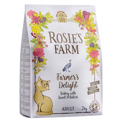 Rosie's Farm Farmer's Delight Adult karma dla kotów, indyk z batatami, 2kg. Bezzbożowa receptura, bogata w świeże mięso, witaminy, minerały, kwasy omega-3.