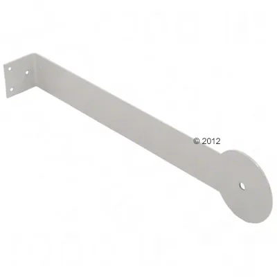 Support en métal gris avec plaque ronde percée et fixation murale à 3 trous, sans marque visible. Support en métal gris avec plaque ronde percée et fixation murale à 3 trous, sans marque visible.