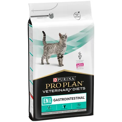 Purina Pro Plan Veterinary Diets EN Gastrointestinal pre mačky, vhodné pre mačiatka a dospelé. Nízky zvyšok, nízka antigénová záťaž, s prebiotikami.