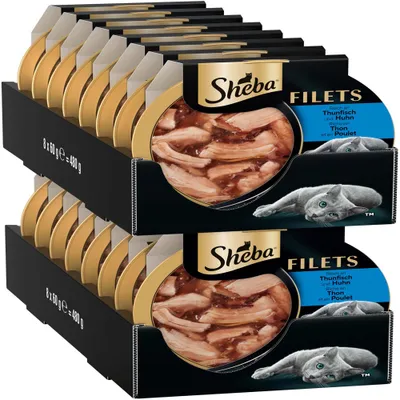 Sheba Fileti, bogati s tuno in piščancem, 2 pakiranji po 8 x 60 g, skupna teža, 480 g na pakiranje. Sheba Fileti, bogati s tuno in piščancem, 2 pakiranji po 8 x 60 g, skupna teža, 480 g na pakiranje.
