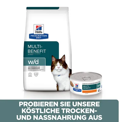 Hill's Prescription Diet Multi-Benefit w/d Trocken- und Nassnahrung für Katzen. Veterinarian Recommended. Probieren Sie unsere köstliche Trocken- und Nassnahrung aus.