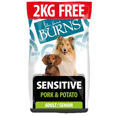 John Burns Sensitive корм для взрослых и пожилых собак: свинина и картофель, 2 кг бесплатно.