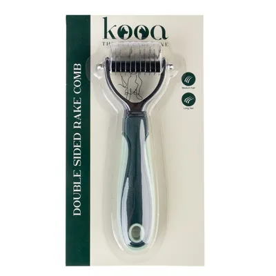 kooa Double Sided Rake Comb, geeignet für mittleres und langes Fell. Premium-Pflegemarke für Haustiere.