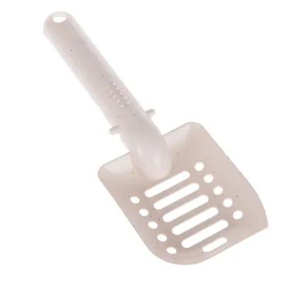 Schaufel mit Schlitzen und Löchern, aus hellem Kunststoff, geeignet zum Sieben oder Aufnehmen von Streu.