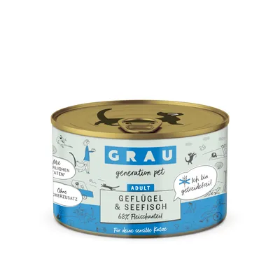 GRAU Adult fågel & havsfisk, 68 % köttandel, utan tillsatt socker, spannmålsfri. Med naturliga ingredienser. För din känsliga katt.