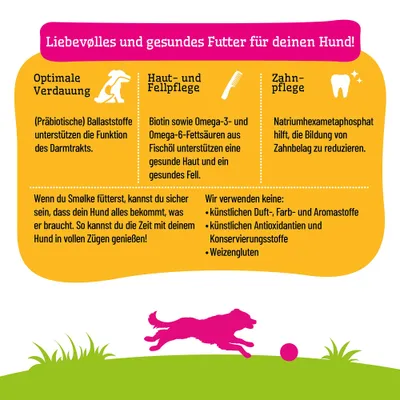 Liebevolles und gesundes Futter für deinen Hund: optimale Verdauung, Haut- und Fellpflege, Zahnpflege. Ohne künstliche Zusatzstoffe, Antioxidantien, Konservierungsstoffe, Weizengluten. Liebevolles und gesundes Futter für deinen Hund: optimale Verdauung, Haut- und Fellpflege, Zahnpflege. Ohne künstliche Zusatzstoffe, Antioxidantien, Konservierungsstoffe, Weizengluten.