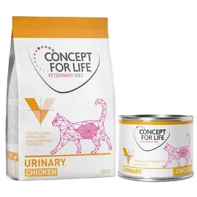 Concept for Life Veterinary Diet Urinary Chicken, 350g Trockenfutter und Nassfutterdose. Unterstützt Struvitsteinauflösung und Harnsäuerung.