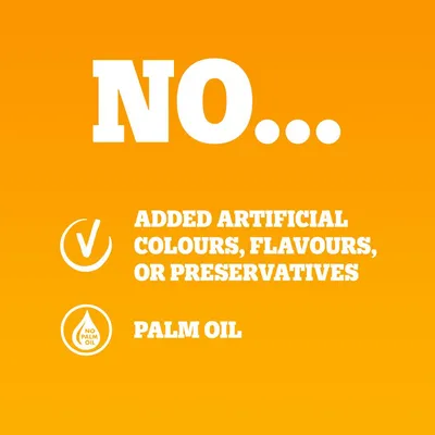 No added artificial colours, flavours, or preservatives. No palm oil.