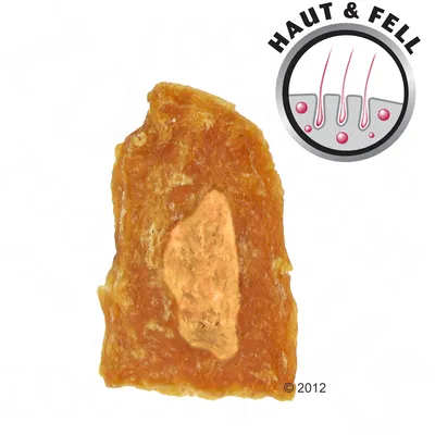 Przysmak dla zwierząt, obok okrągła grafika z napisem HAUT & FELL oraz rysunkiem skóry i sierści. Widoczny rok ©2012.