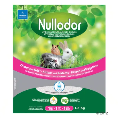 Nullodor pachově vázající stelivo, vhodné pro kočky a hlodavce. Jemné k mladým kočičím tlapkám, inovativní mikrokristaly, 1,5 kg, ekologické, vystačí na 1 měsíc.
