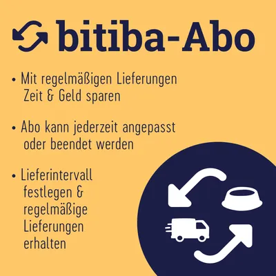 bitiba-Abo: Mit regelmäßigen Lieferungen Zeit und Geld sparen, Abo jederzeit anpassbar oder kündbar, Lieferintervall festlegen und regelmäßige Lieferungen erhalten.