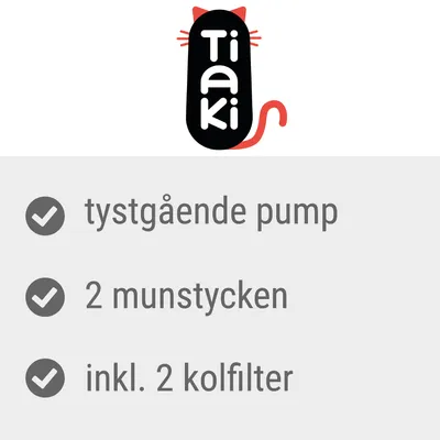 Tiaki. Tystgående pump, 2 munstycken, inkl. 2 kolfilter.
