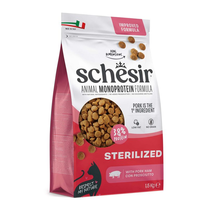 Schesir Sterilized e Light com presunto ração para gatos