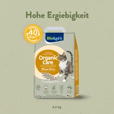 Biokat's Organic Care Wheat fibres Katzenstreu, hohe Ergiebigkeit, 40 Tage, natürlich, biologisch abbaubar, 4,2 kg.