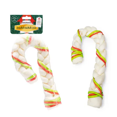 Beeztees Weihnachtszuckerstange Geflochtene Rinderhaut 180 g - 1 Stück