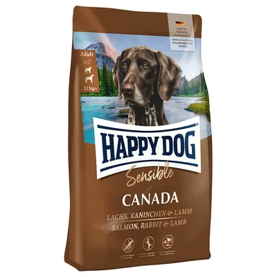 Happy Dog Sensible Canada, Adult, salmone, coniglio e agnello, Made in Germany, senza conservanti aggiunti, adatto a cani da 11 kg+.