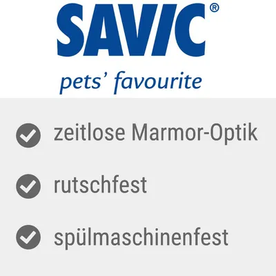 Savic. Zeitlose Marmor-Optik, rutschfest, spülmaschinenfest.