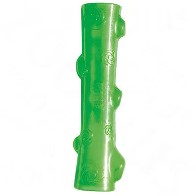 Green chew toy shaped like a stick with textured bumps and swirls, shown against a white background.