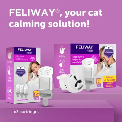 FELIWAY Help! Set con difusor y recambios, ayuda en situaciones de estrés, recomendado por veterinarios. Paquete con 3 recambios o difusor con 1 recambio.