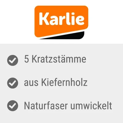Karlie. 5 postes rascadores de madera de pino, envueltos en fibra natural.