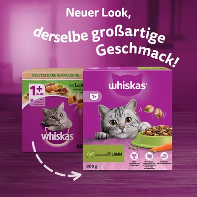 Whiskas корм для кошек с ягненком, для кошек от 1 года. Новый дизайн, перерабатываемая упаковка, 800 г. Без добавления искусственных красителей и ароматизаторов, натуральный источник клетчатки.