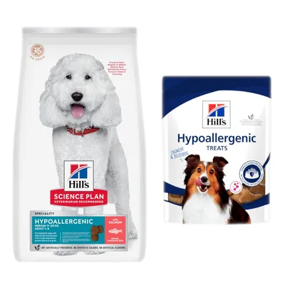 Hill's Science Plan Dry Dog Food + 2 x 200g Hill's Dog Treats Free! * - Hypoallergenic Adult 1 - 6 Medium with Salmon (14kg) + HypoAllergenic (2 x 200g) Hill's Science Plan Dry Dog Food + 2 x 200g Hill's Dog Treats Free! * - Hypoallergenic Adult 1 - 6 Medium with Salmon (14kg) + HypoAllergenic (2 x 200g)