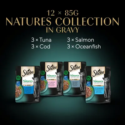 Sheba Nature's Collection Pouches 12 x 85g - Fish Selection with Tomato & Green Pepper in Gravy Sheba Nature's Collection Pouches 12 x 85g - Fish Selection with Tomato & Green Pepper in Gravy