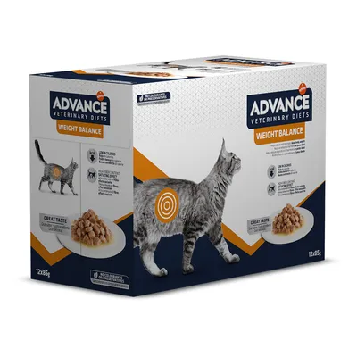 Advance Veterinary Diets Weight Balance pro kočky, 12x85g. Nízký obsah kalorií, vysoký podíl vlákniny, bez barviv a konzervantů.