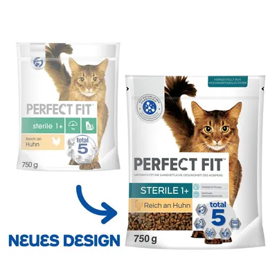 Perfect Fit Sterile 1+ Katzenfutter, reich an Huhn, neues Design, 750 g Packung. Unterstützt Vitalität und Fitness, optimales Gewichtmanagement, hergestellt aus hochwertigen Zutaten.