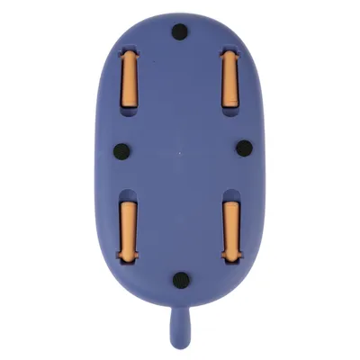 Blue plastic brush base with four orange rollers and black non-slip dots.