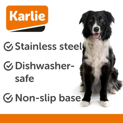 Ciotola Karlie in acciaio inossidabile con motivo a zampine - nero