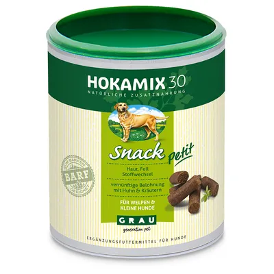 HOKAMIX 30 Snack petit, suplemento natural para piel, pelaje y metabolismo. Premio con pollo y hierbas, para cachorros y perros pequeños. Alimento complementario de GRAU.