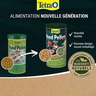 Tetra Pond Pellets Mini avec un nouveau design et une nouvelle recette, désormais avec des ingrédients naturels, sans conservateurs ni colorants ajoutés. Nouveau nom : Healthy & Vital Fish. Tetra Pond Pellets Mini avec un nouveau design et une nouvelle recette, désormais avec des ingrédients naturels, sans conservateurs ni colorants ajoutés. Nouveau nom : Healthy & Vital Fish.