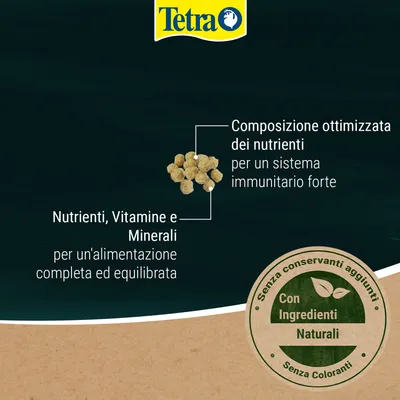 Tetra. Composizione ottimizzata dei nutrienti per un sistema immunitario forte, con componenti naturali, senza additivi e coloranti.