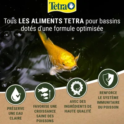 Tetra Aliment pour bassin avec formule optimisée : maintient une eau claire, favorise une croissance saine des poissons, ingrédients de haute qualité, renforce le système immunitaire des poissons. Tetra Aliment pour bassin avec formule optimisée : maintient une eau claire, favorise une croissance saine des poissons, ingrédients de haute qualité, renforce le système immunitaire des poissons.