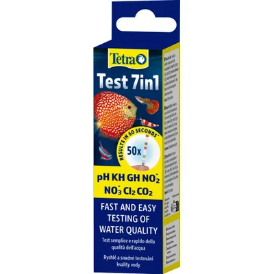 Tetra Test 7in1, 50x strisce reattive per pH, KH, GH, NO2, NO3, Cl2, CO2. Risultati in 60 secondi. Controllo rapido e semplice della qualità dell'acqua.