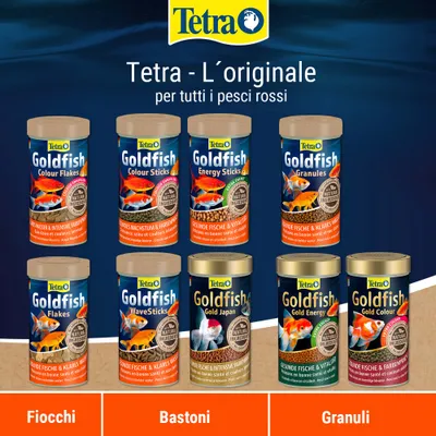 Prodotti alimentari Tetra Goldfish: Colour Flakes, Colour Sticks, Energy Sticks, Granules, Flakes, WaveSticks, Gold Japan, Gold Energy, Gold Colour. Per tutti i pesci rossi. Prodotti alimentari Tetra Goldfish: Colour Flakes, Colour Sticks, Energy Sticks, Granules, Flakes, WaveSticks, Gold Japan, Gold Energy, Gold Colour. Per tutti i pesci rossi.
