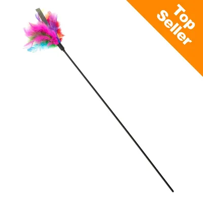 Wędka dla kota z kolorowymi piórkami