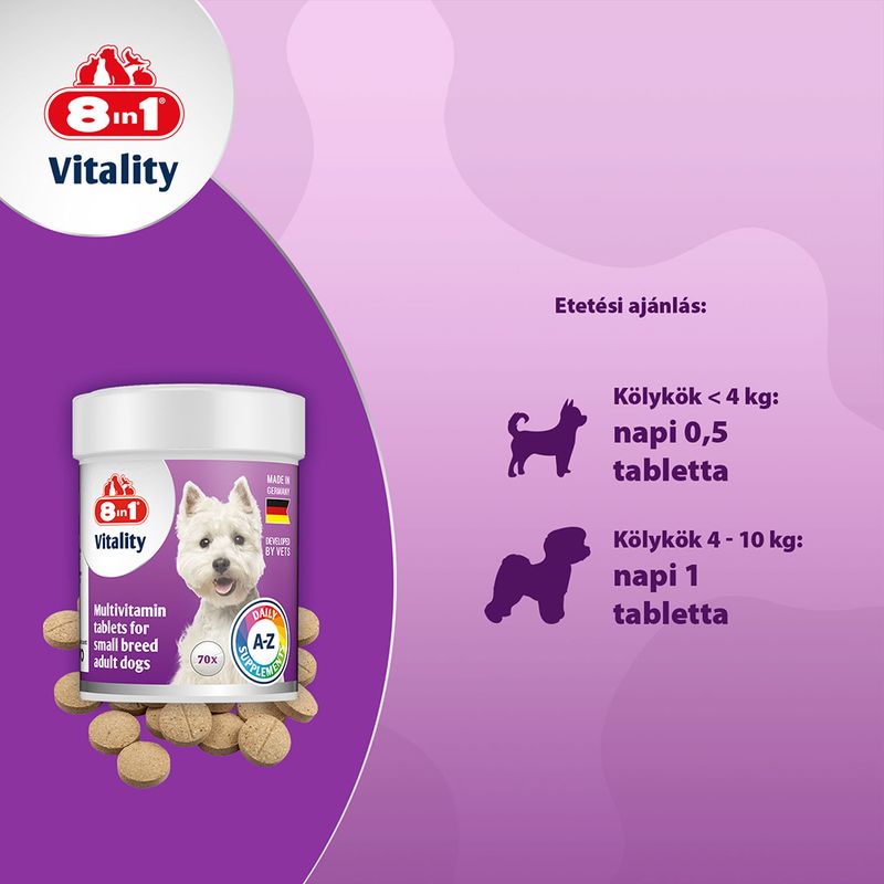 8in1 Vitality Multivitamin tabletta kistestű kutyáknak