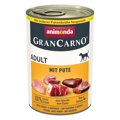 Animonda GranCarno Adult with turkey, 100% fresh ingredients, grain-free, gluten-free, made in Germany. With tasty turkey broth.