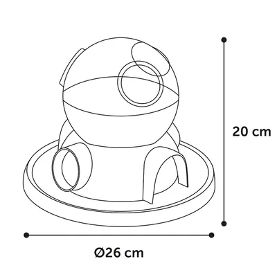 Diagram hračky s rozměry: výška 20 cm, průměr 26 cm.