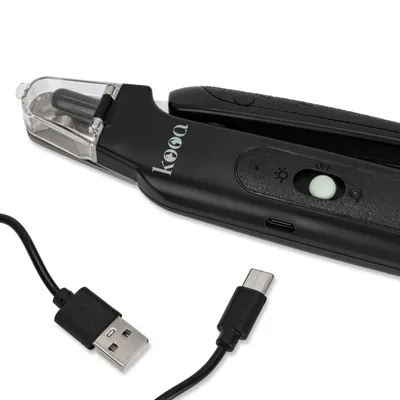 Elektrisches Gerät von kooa mit Schiebeschalter, USB-C Anschluss und passendem Ladekabel