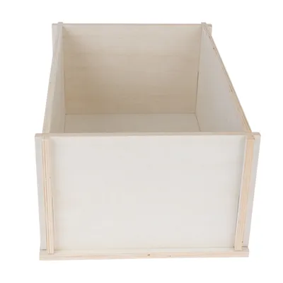 Light wood crate with rectangular shape and open sides, suitable for storage or transport.
